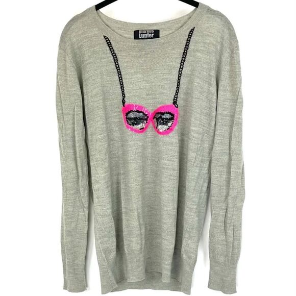 Markus Lupfer Gray Sweater with Pink Sunglasses Design - Picture 1 of 4